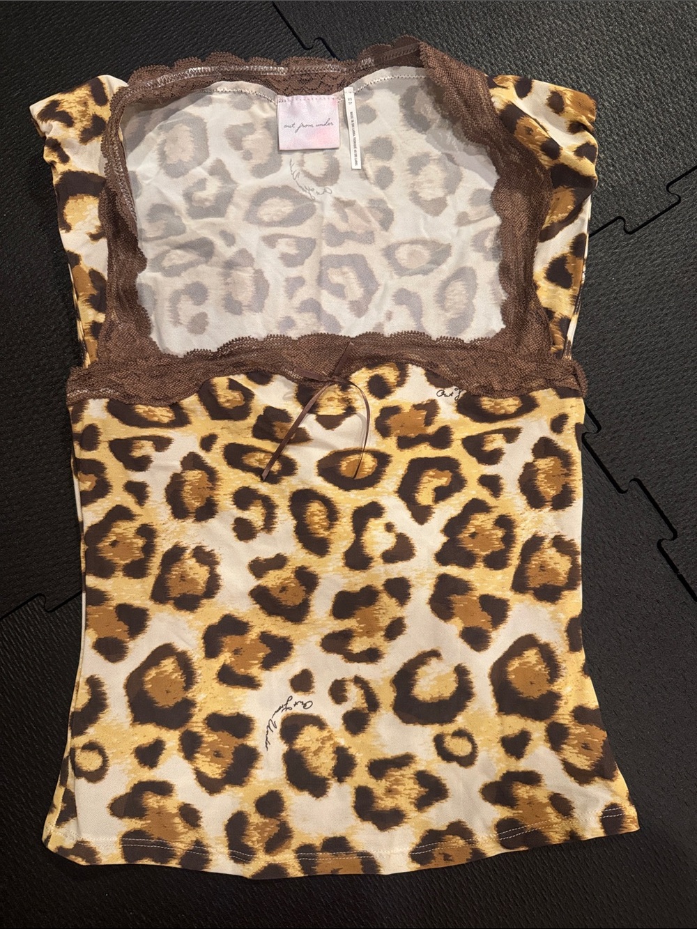 Urban Outfitters Leopard Print Lace-Trim Tank Top - Brown, Tan, Black